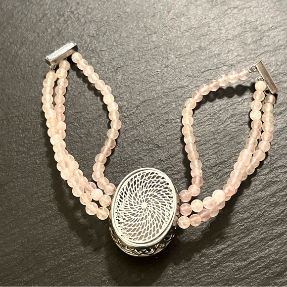 Pink Rose Quartz Beads and Stone Magnetic Stainless Steel Clasp 7.5” Bracelet - Picture 4 of 16